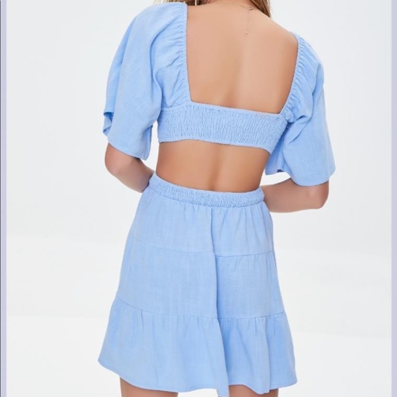 Forever 21 Cut Out Fit and Flare Linen Blend Dress Light Blue NWT — Large - Picture 7 of 8